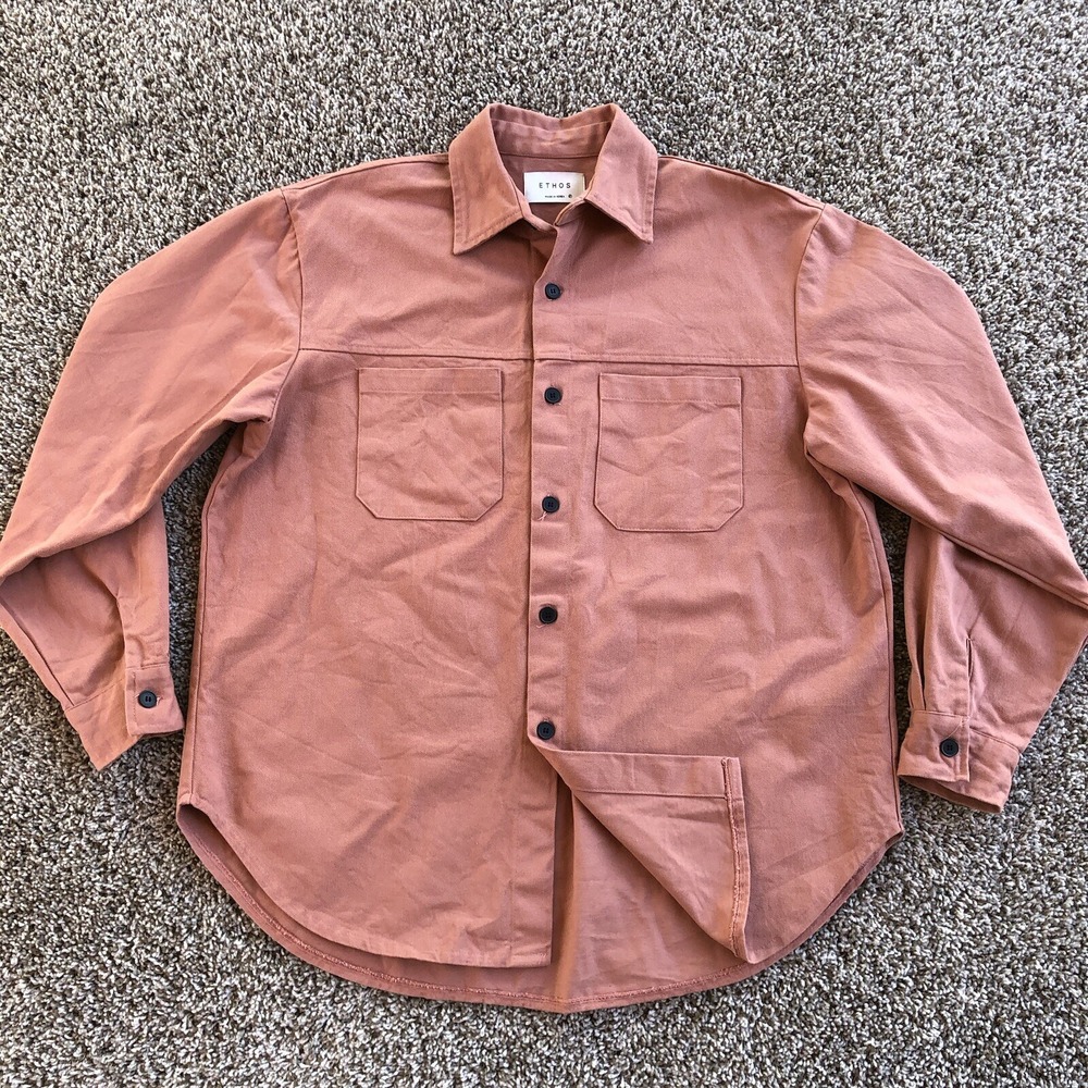 ETHOS Button Up Shirt Jacket Salmon Pink Oversized Long Sleeve Korean Streetwear
